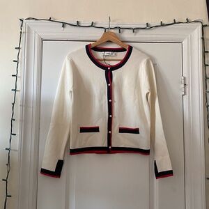 NWT Zara Knit Ivory and Red Trim Cardigan